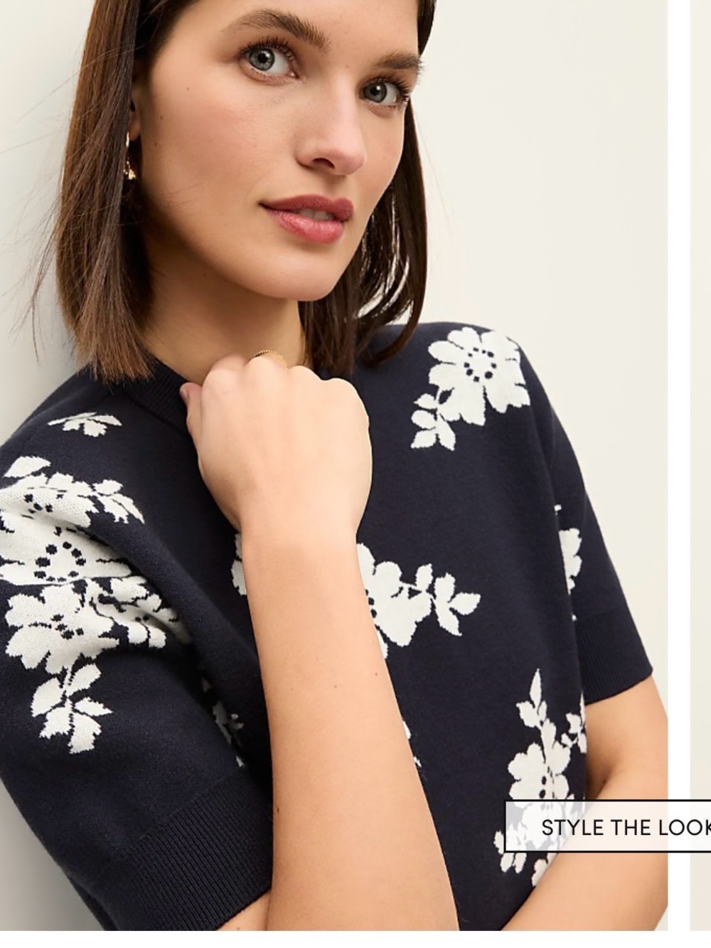 Ann Taylor Navy & White Floral Jacquard Crewneck Sweater —NWT